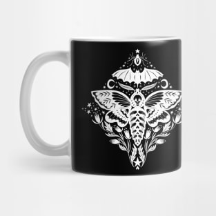 Skull Moth Damask white Mug